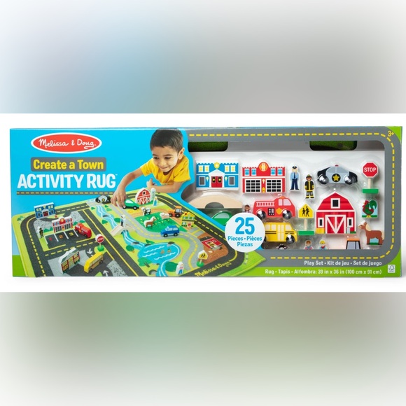 NEW Melissa & Doug Create a Town Activity Rug Play Set, 25 Wooden Play Pieces - Picture 1 of 12